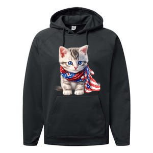 American Cat 4th Of July Cat Patriotic Cats Somali Kitten Performance Fleece Hoodie