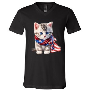 American Cat 4th Of July Cat Patriotic Cats Somali Kitten V-Neck T-Shirt