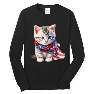 American Cat 4th Of July Cat Patriotic Cats Somali Kitten Tall Long Sleeve T-Shirt