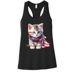 American Cat 4th Of July Cat Patriotic Cats Somali Kitten Women's Racerback Tank