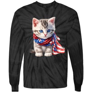 American Cat 4th Of July Cat Patriotic Cats Somali Kitten Tie-Dye Long Sleeve Shirt