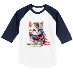 American Cat 4th Of July Cat Patriotic Cats Somali Kitten Baseball Sleeve Shirt