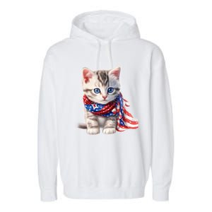 American Cat 4th Of July Cat Patriotic Cats Somali Kitten Garment-Dyed Fleece Hoodie