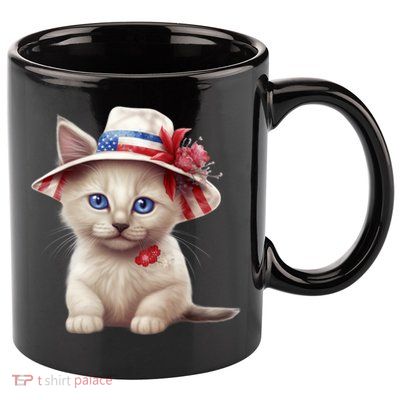American Cat 4th Of July Cat Patriotic Cats Somali Kitten 11oz C Handle Ceramic Mug