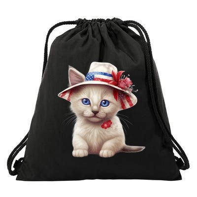 American Cat 4th Of July Cat Patriotic Cats Somali Kitten Drawstring Bag