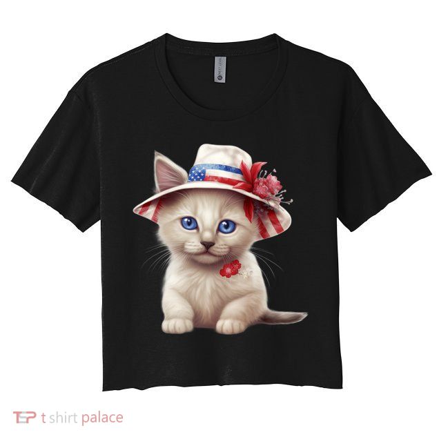 American Cat 4th Of July Cat Patriotic Cats Somali Kitten Crop Top