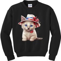 American Cat 4th Of July Cat Patriotic Cats Somali Kitten Kids Sweatshirt