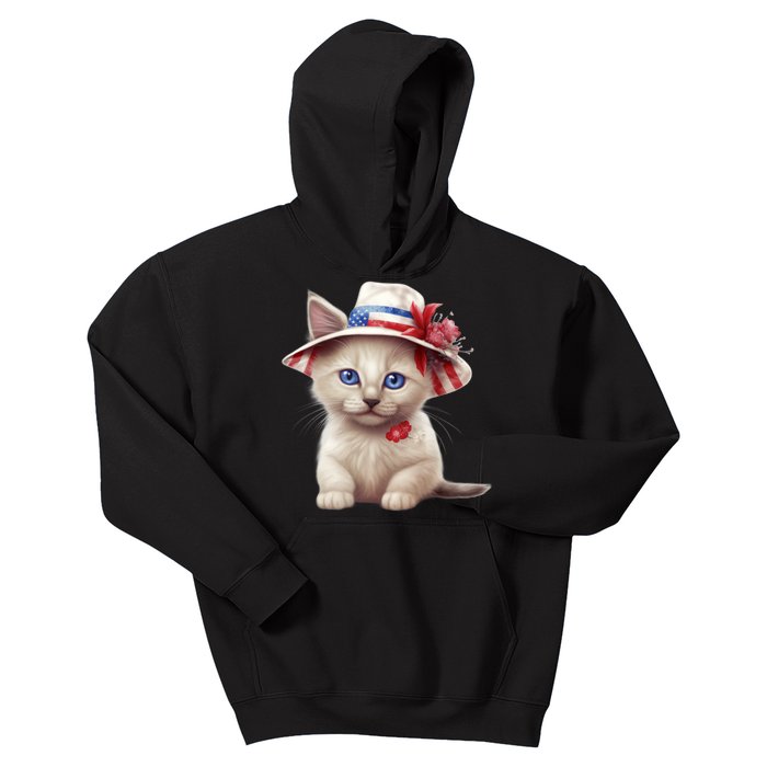 American Cat 4th Of July Cat Patriotic Cats Somali Kitten Kids Hoodie