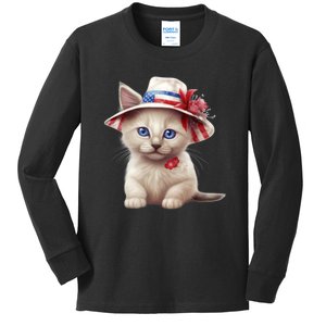 American Cat 4th Of July Cat Patriotic Cats Somali Kitten Kids Long Sleeve Shirt