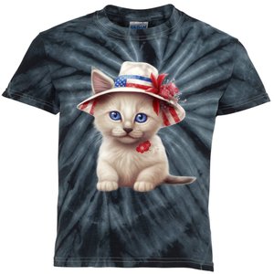 American Cat 4th Of July Cat Patriotic Cats Somali Kitten Kids Tie-Dye T-Shirt