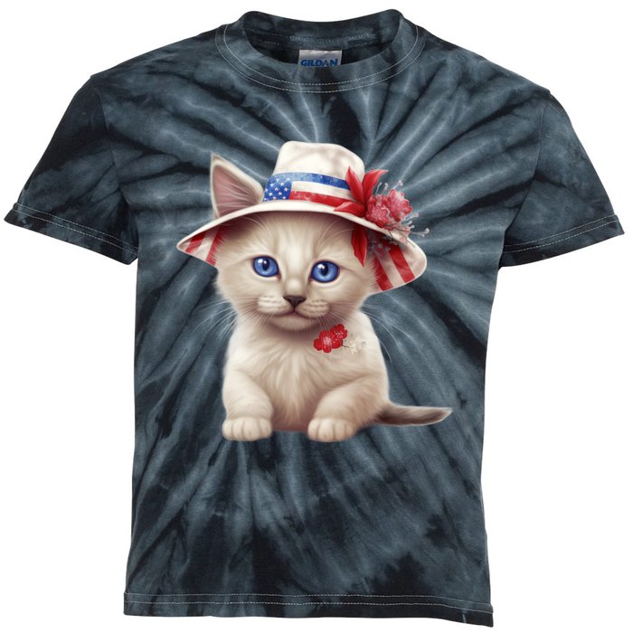 American Cat 4th Of July Cat Patriotic Cats Somali Kitten Kids Tie-Dye T-Shirt