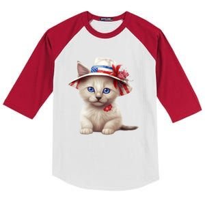 American Cat 4th Of July Cat Patriotic Cats Somali Kitten Kids Colorblock Raglan Jersey