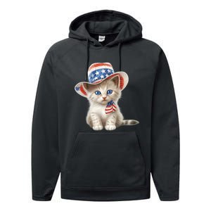 American Cat 4th Of July Cat Patriotic Cats Somali Kitten Performance Fleece Hoodie