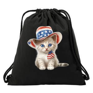 American Cat 4th Of July Cat Patriotic Cats Somali Kitten Drawstring Bag