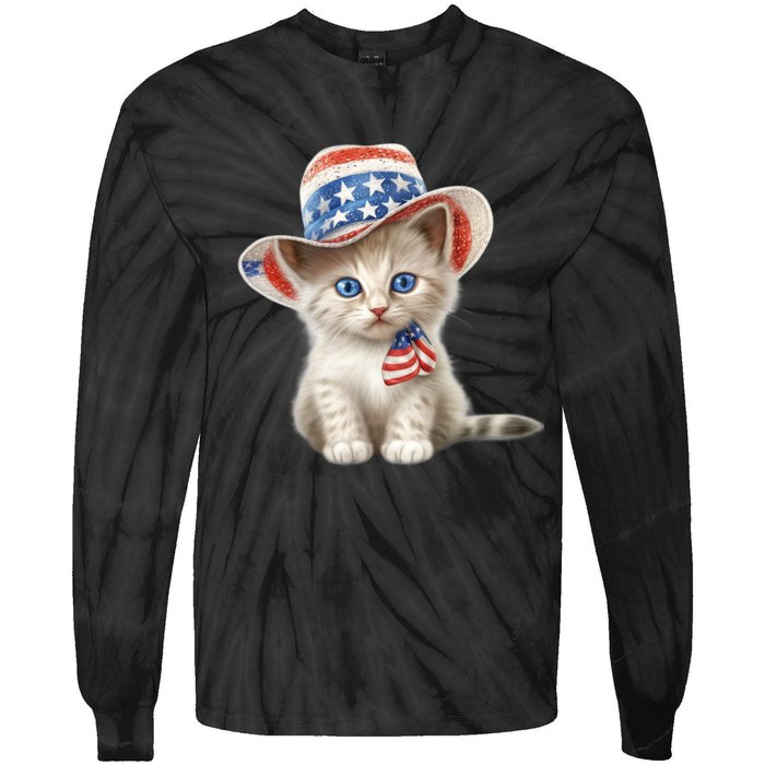 American Cat 4th Of July Cat Patriotic Cats Somali Kitten Tie-Dye Long Sleeve Shirt