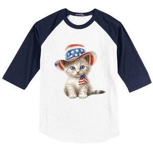 American Cat 4th Of July Cat Patriotic Cats Somali Kitten Baseball Sleeve Shirt