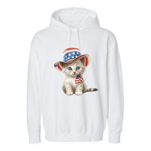 American Cat 4th Of July Cat Patriotic Cats Somali Kitten Garment-Dyed Fleece Hoodie