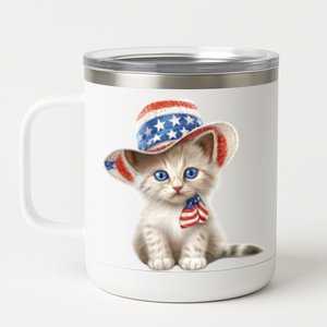 American Cat 4th Of July Cat Patriotic Cats Somali Kitten 12 oz Stainless Steel Tumbler Cup