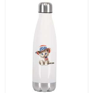 American Cat 4th Of July Cat Patriotic Cats Somali Kitten Stainless Steel Insulated Water Bottle