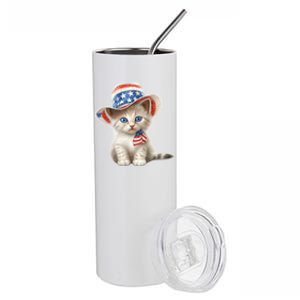 American Cat 4th Of July Cat Patriotic Cats Somali Kitten Stainless Steel Tumbler