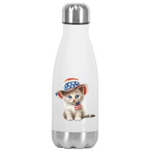 American Cat 4th Of July Cat Patriotic Cats Somali Kitten Stainless Steel Insulated Water Bottle