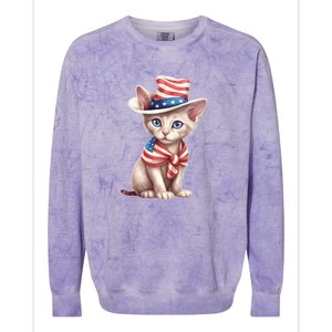 American Cat 4th Of July Cat Patriotic Cats Sphynx Kitten Colorblast Crewneck Sweatshirt