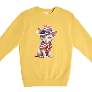 American Cat 4th Of July Cat Patriotic Cats Sphynx Kitten Premium Crewneck Sweatshirt