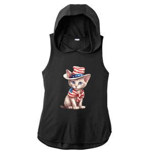 American Cat 4th Of July Cat Patriotic Cats Sphynx Kitten Ladies PosiCharge Tri-Blend Wicking Draft Hoodie Tank