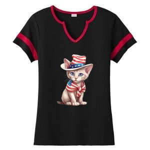 American Cat 4th Of July Cat Patriotic Cats Sphynx Kitten Ladies Halftime Notch Neck Tee