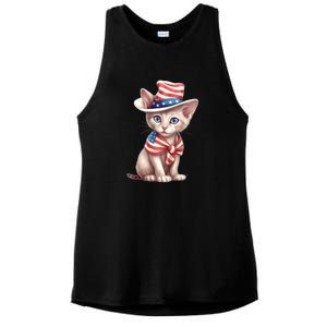 American Cat 4th Of July Cat Patriotic Cats Sphynx Kitten Ladies PosiCharge Tri-Blend Wicking Tank