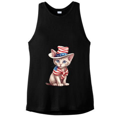 American Cat 4th Of July Cat Patriotic Cats Sphynx Kitten Ladies PosiCharge Tri-Blend Wicking Tank