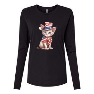 American Cat 4th Of July Cat Patriotic Cats Sphynx Kitten Womens Cotton Relaxed Long Sleeve T-Shirt