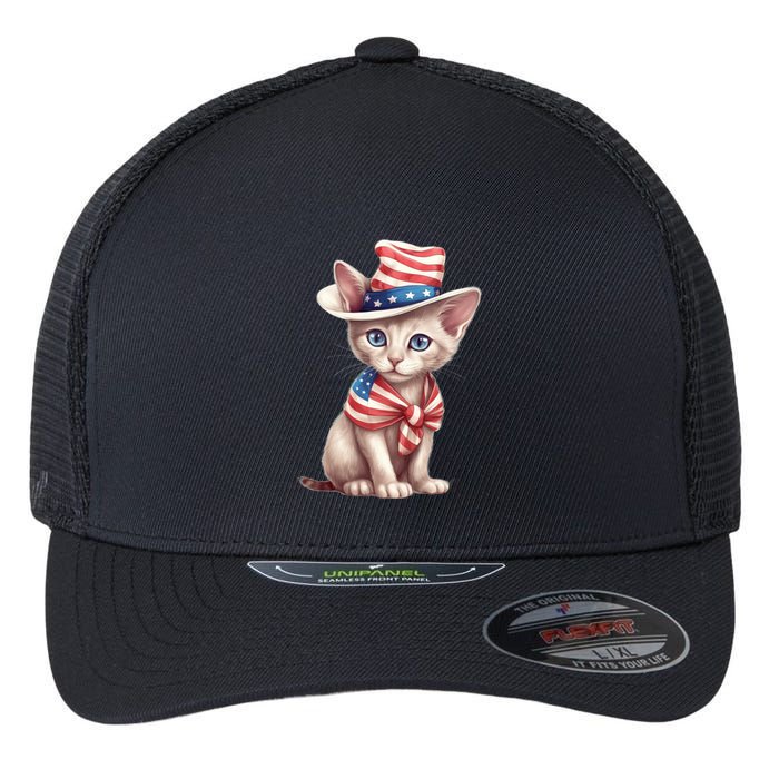 American Cat 4th Of July Cat Patriotic Cats Sphynx Kitten Flexfit Unipanel Trucker Cap