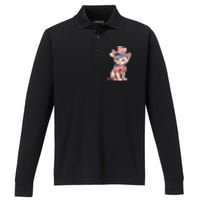 American Cat 4th Of July Cat Patriotic Cats Sphynx Kitten Performance Long Sleeve Polo