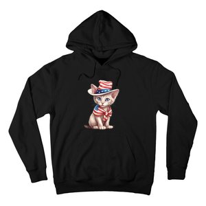 American Cat 4th Of July Cat Patriotic Cats Sphynx Kitten Hoodie