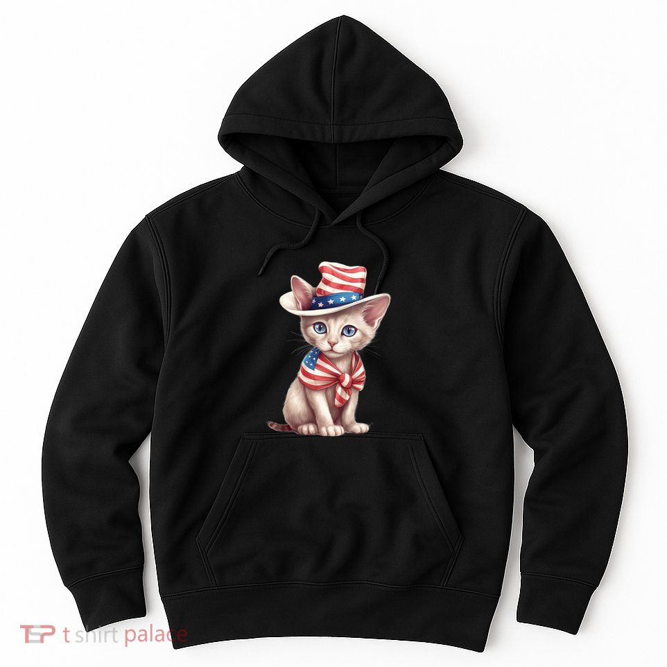 American Cat 4th Of July Cat Patriotic Cats Sphynx Kitten Hoodie