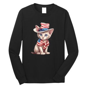 American Cat 4th Of July Cat Patriotic Cats Sphynx Kitten Long Sleeve Shirt