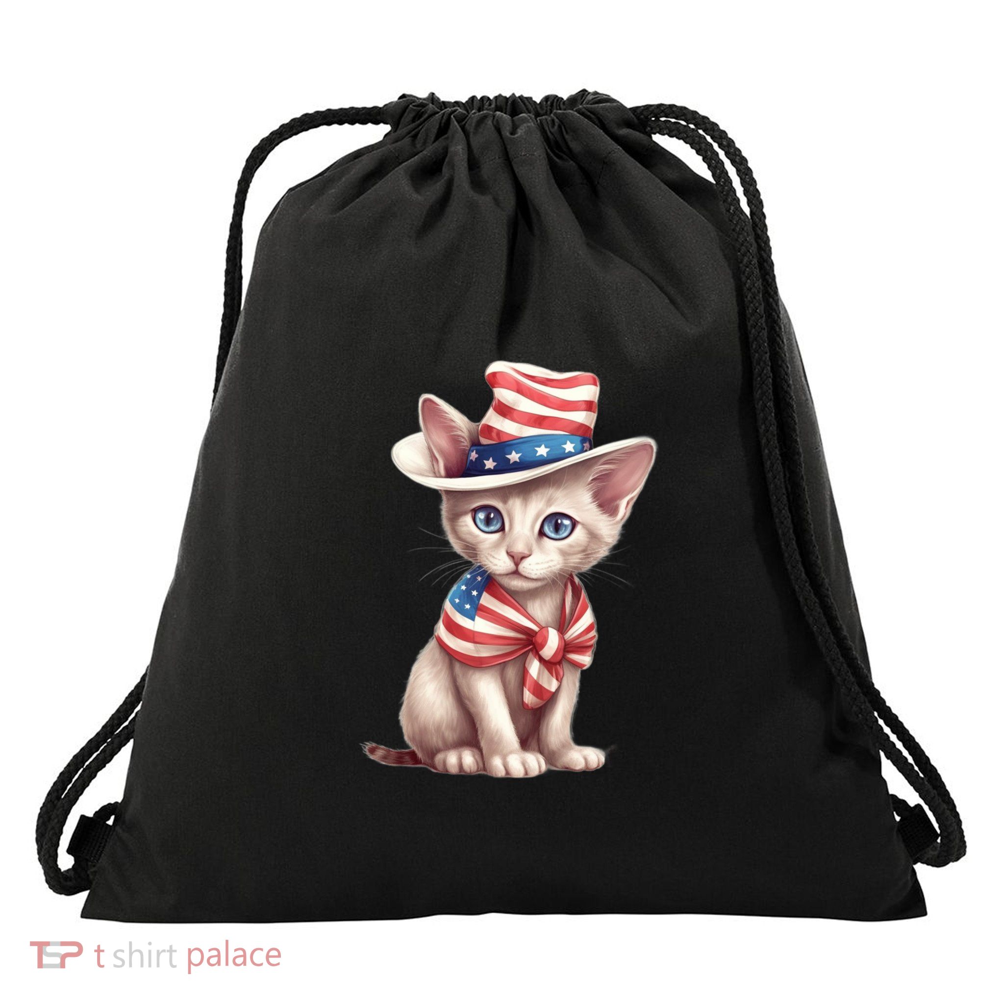 American Cat 4th Of July Cat Patriotic Cats Sphynx Kitten Drawstring Bag