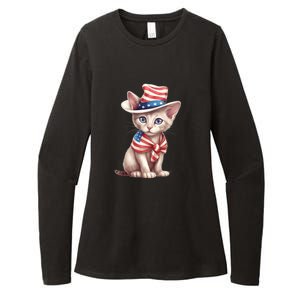 American Cat 4th Of July Cat Patriotic Cats Sphynx Kitten Womens CVC Long Sleeve Shirt