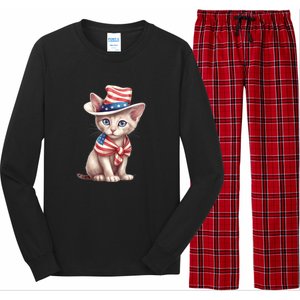 American Cat 4th Of July Cat Patriotic Cats Sphynx Kitten Long Sleeve Pajama Set