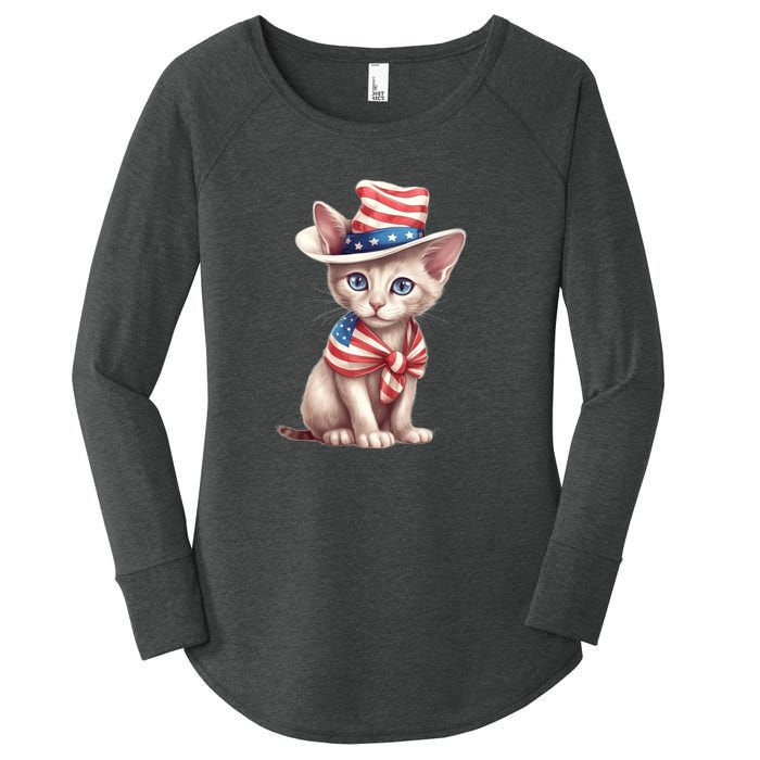 American Cat 4th Of July Cat Patriotic Cats Sphynx Kitten Women's Perfect Tri Tunic Long Sleeve Shirt