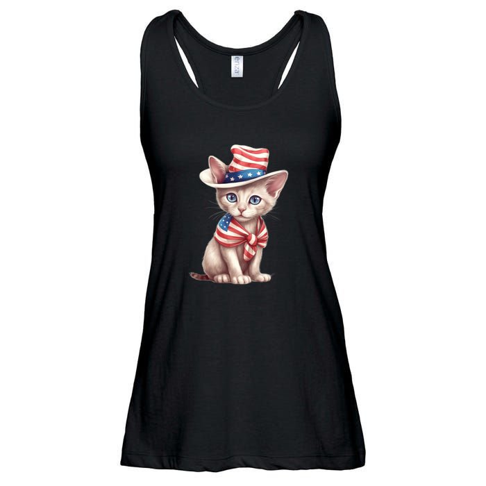 American Cat 4th Of July Cat Patriotic Cats Sphynx Kitten Ladies Essential Flowy Tank