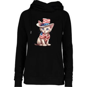 American Cat 4th Of July Cat Patriotic Cats Sphynx Kitten Womens Funnel Neck Pullover Hood