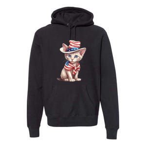 American Cat 4th Of July Cat Patriotic Cats Sphynx Kitten Premium Hoodie