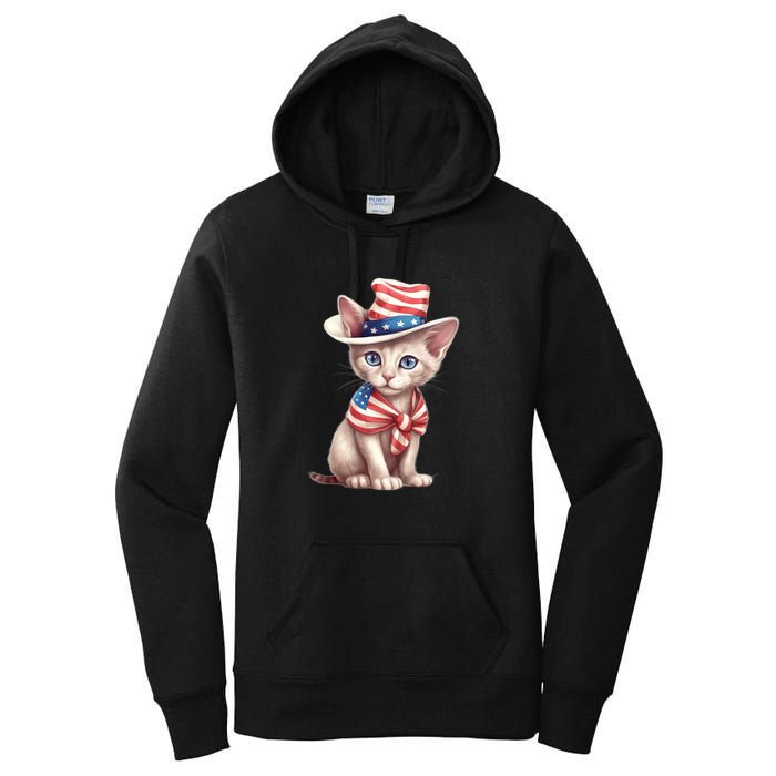 American Cat 4th Of July Cat Patriotic Cats Sphynx Kitten Women's Pullover Hoodie