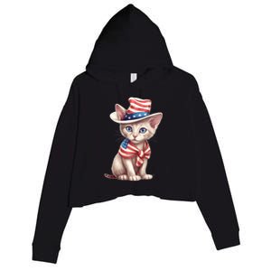 American Cat 4th Of July Cat Patriotic Cats Sphynx Kitten Crop Fleece Hoodie