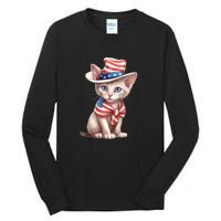 American Cat 4th Of July Cat Patriotic Cats Sphynx Kitten Tall Long Sleeve T-Shirt