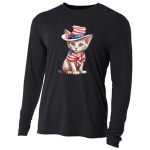 American Cat 4th Of July Cat Patriotic Cats Sphynx Kitten Cooling Performance Long Sleeve Crew