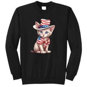 American Cat 4th Of July Cat Patriotic Cats Sphynx Kitten Tall Sweatshirt