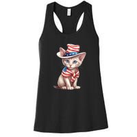 American Cat 4th Of July Cat Patriotic Cats Sphynx Kitten Women's Racerback Tank